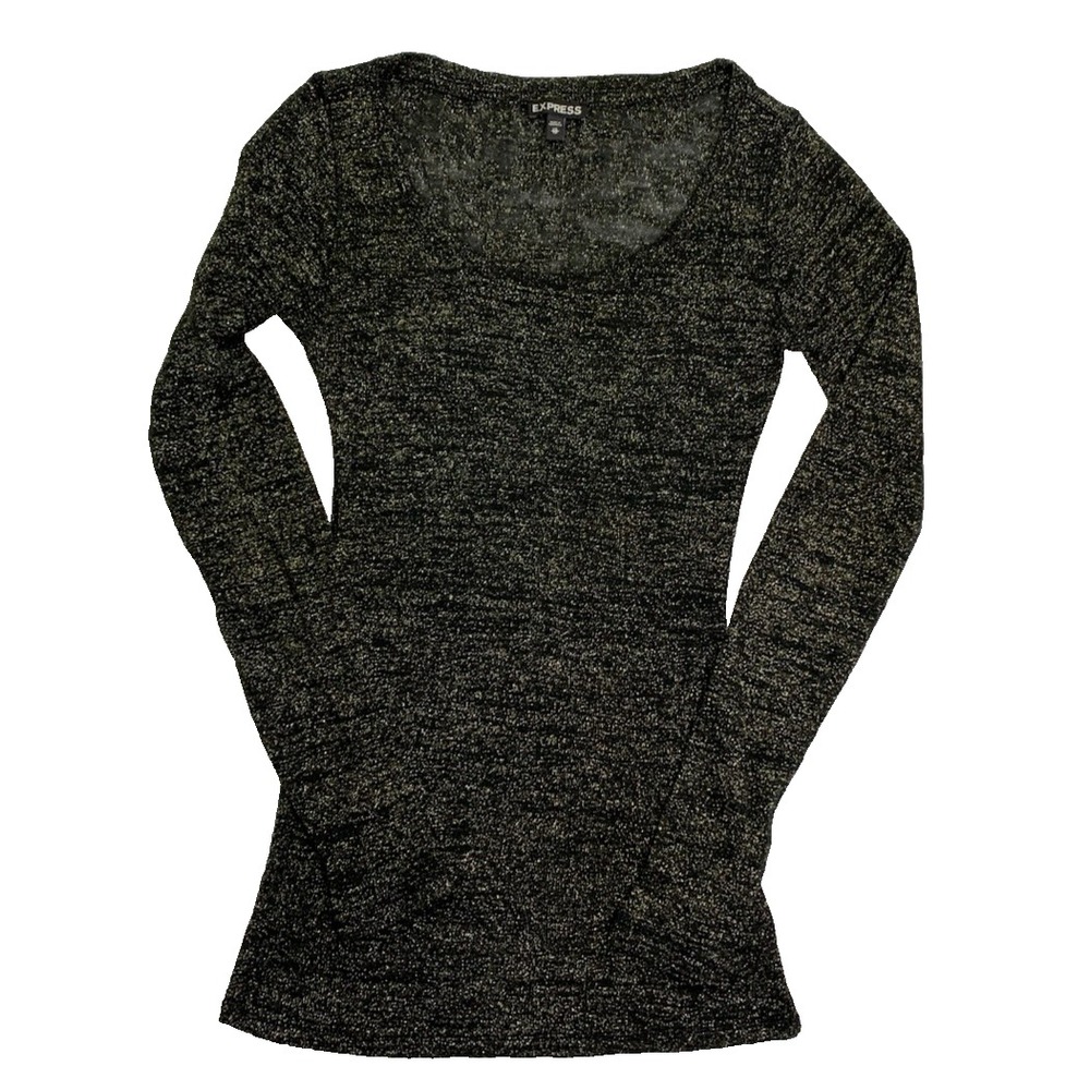 Women's Express Sheer Black And Gold Long Sleeve T Shirt Top Size XS